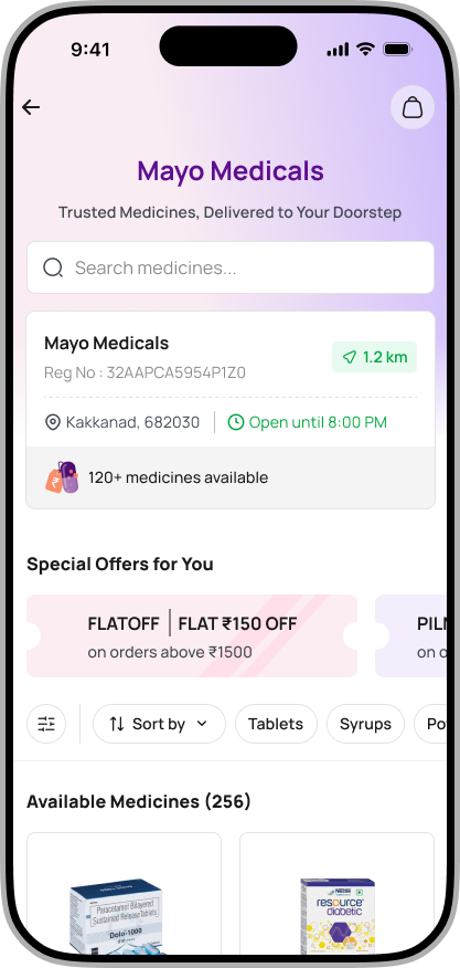 PilMate pharmacy store page with medicines and special offers