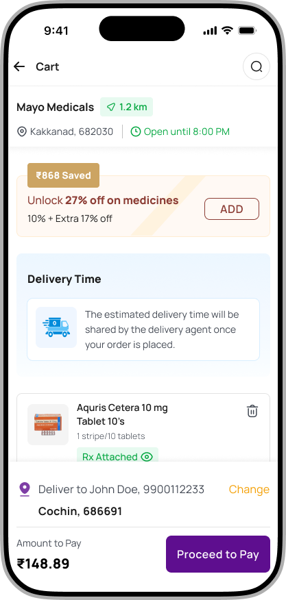 PilMate shopping cart with delivery and checkout